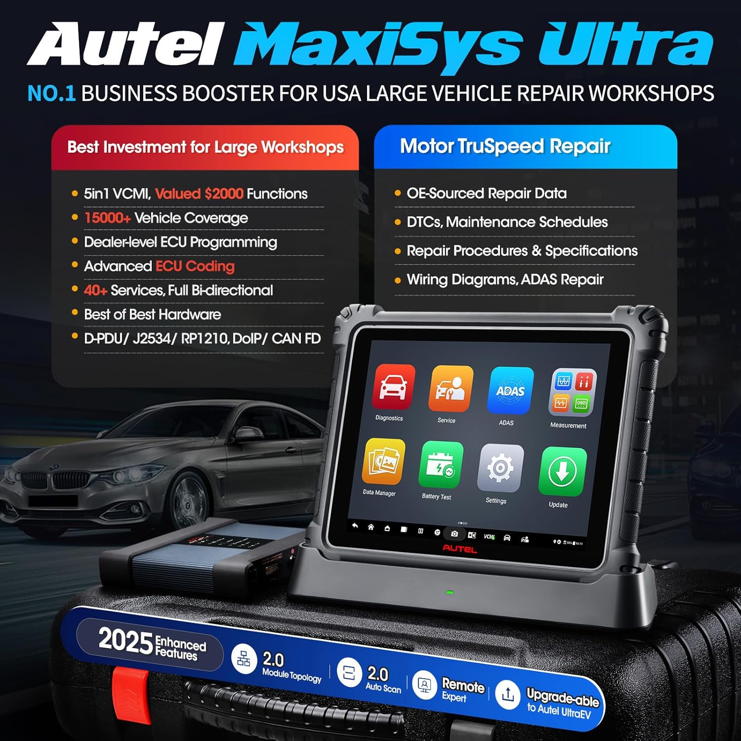 Autel MaxiSys Ultra Scanner 2025 Upgraded of MS919/ MS909/ Elite II, Intelligent Diagnostic Scan & Repair Tool, [$2000 5-in-1 VCMI], ECU Programming & Coding, Topology, Multitask, 40+ Services