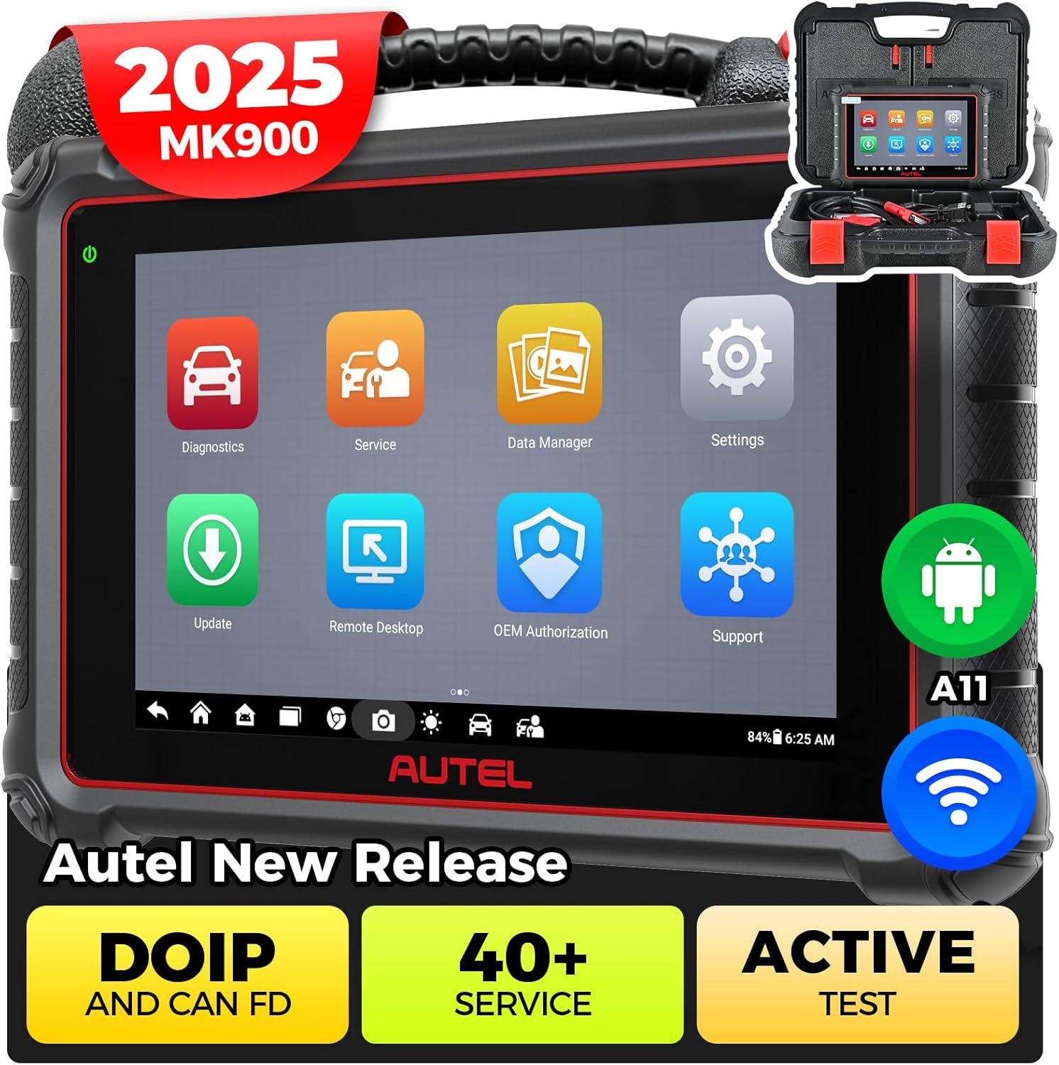 Autel MaxiCOM MK900 Scanner: 2025 Same as MK900BT MK900-BT OBD II Tool, 8in up of MK808S MK808BT PRO MX808S MK808Z, 40+ Service, CAN-FD DOIP, 3K+ Active Test, Full Diagnose, WiFi Print, 11 OS, FCA SGW