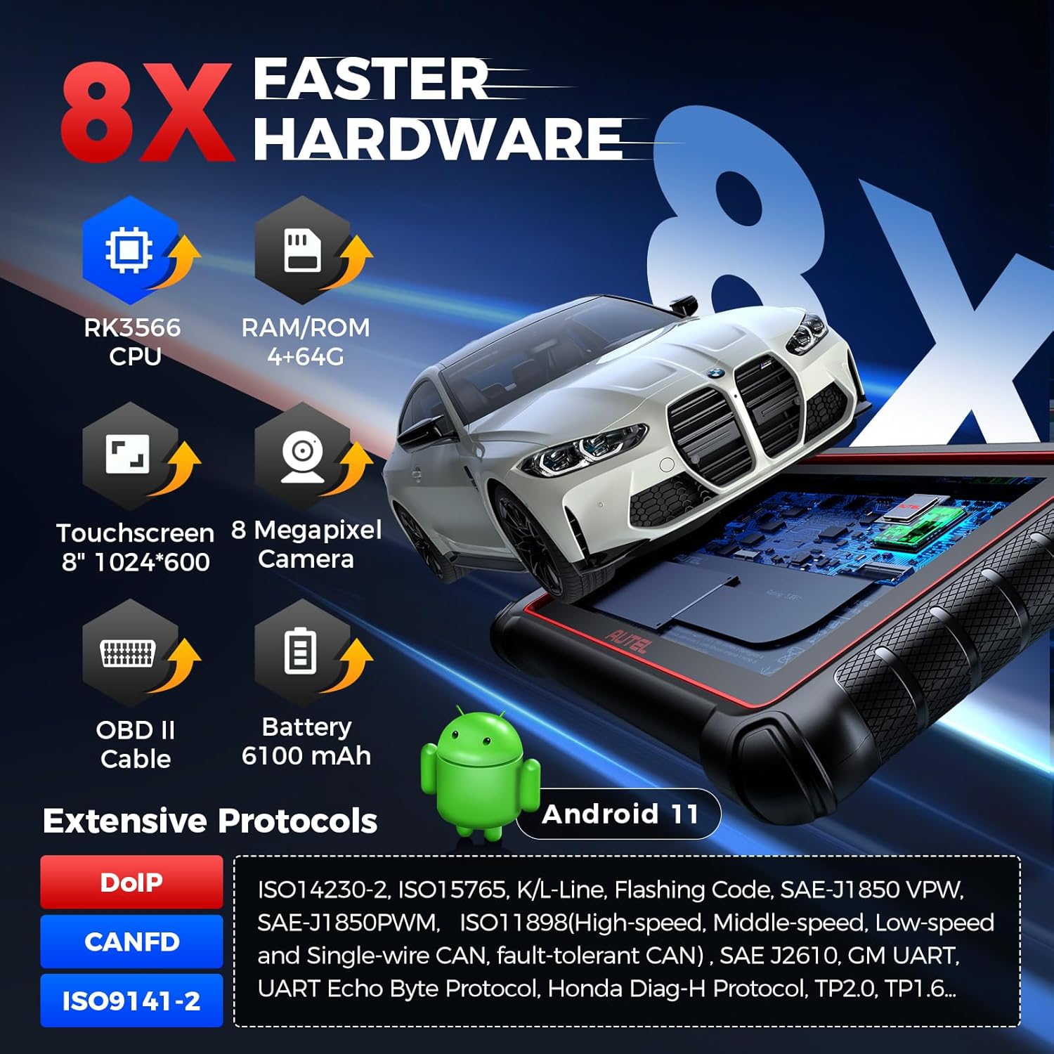 Autel MaxiCOM MK900 Scanner: 2025 Same as MK900BT MK900-BT OBD II Tool, 8in up of MK808S MK808BT PRO MX808S MK808Z, 40+ Service, CAN-FD DOIP, 3K+ Active Test, Full Diagnose, WiFi Print, 11 OS, FCA SGW