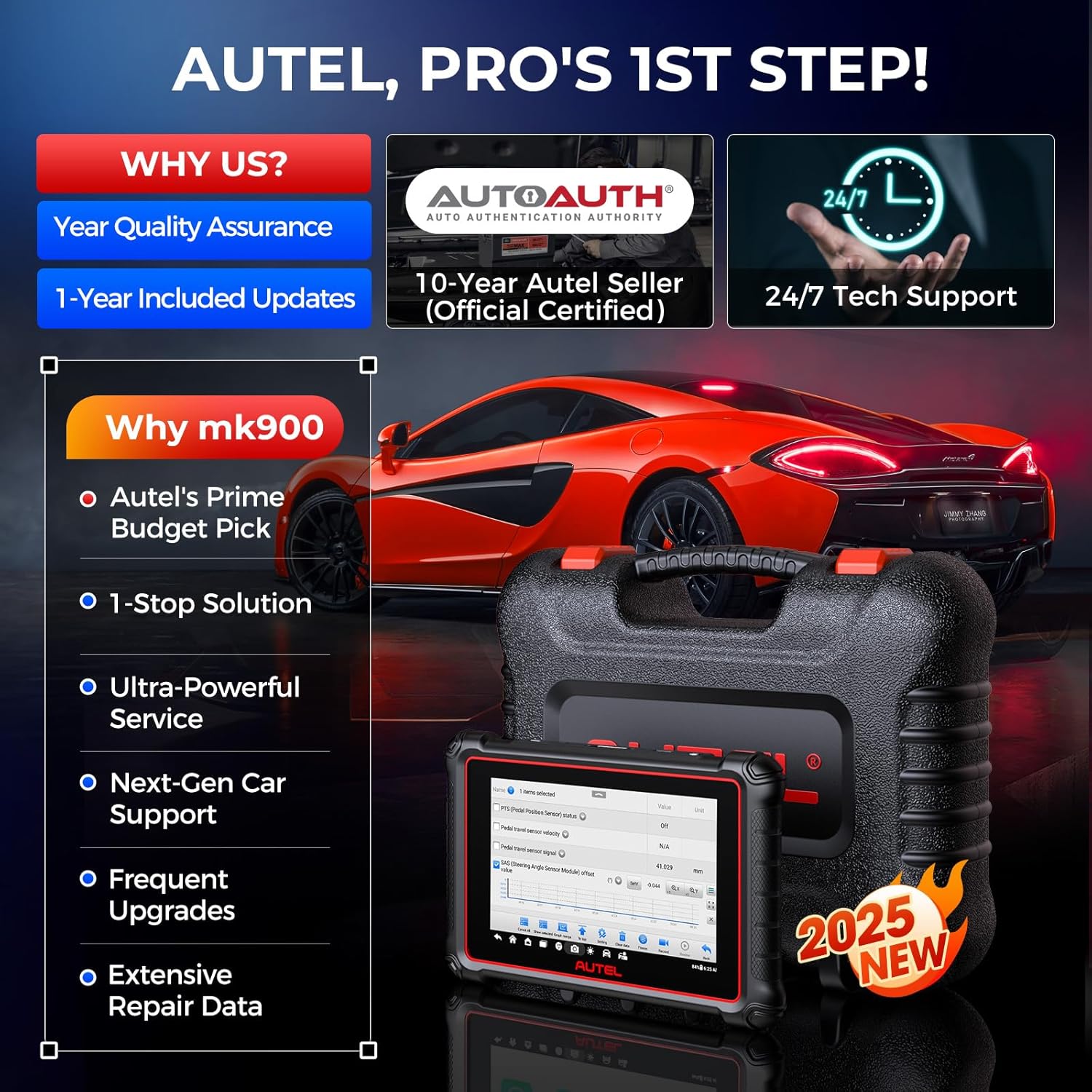 Autel MaxiCOM MK900 Scanner: 2025 Same as MK900BT MK900-BT OBD II Tool, 8in up of MK808S MK808BT PRO MX808S MK808Z, 40+ Service, CAN-FD DOIP, 3K+ Active Test, Full Diagnose, WiFi Print, 11 OS, FCA SGW