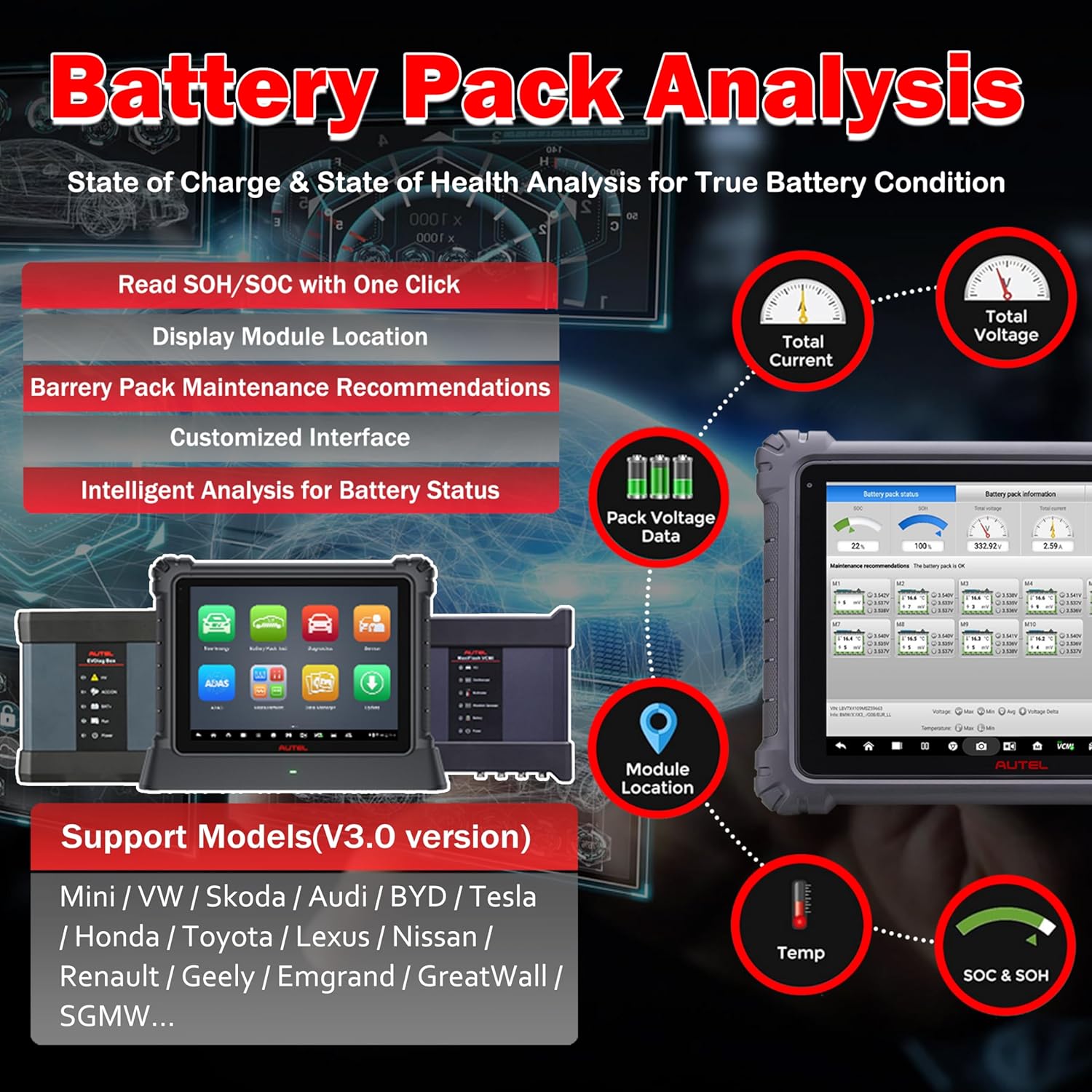 Autel MaxiSYS Ultra EV 2025 OBD2 Scanner High Voltage Battery Pack Analysis Diagnostic Scanner EVDiag Kit MaxiFlash VCMI Bi Directional Control ECU Coding Programming Advanced MS919 MS909