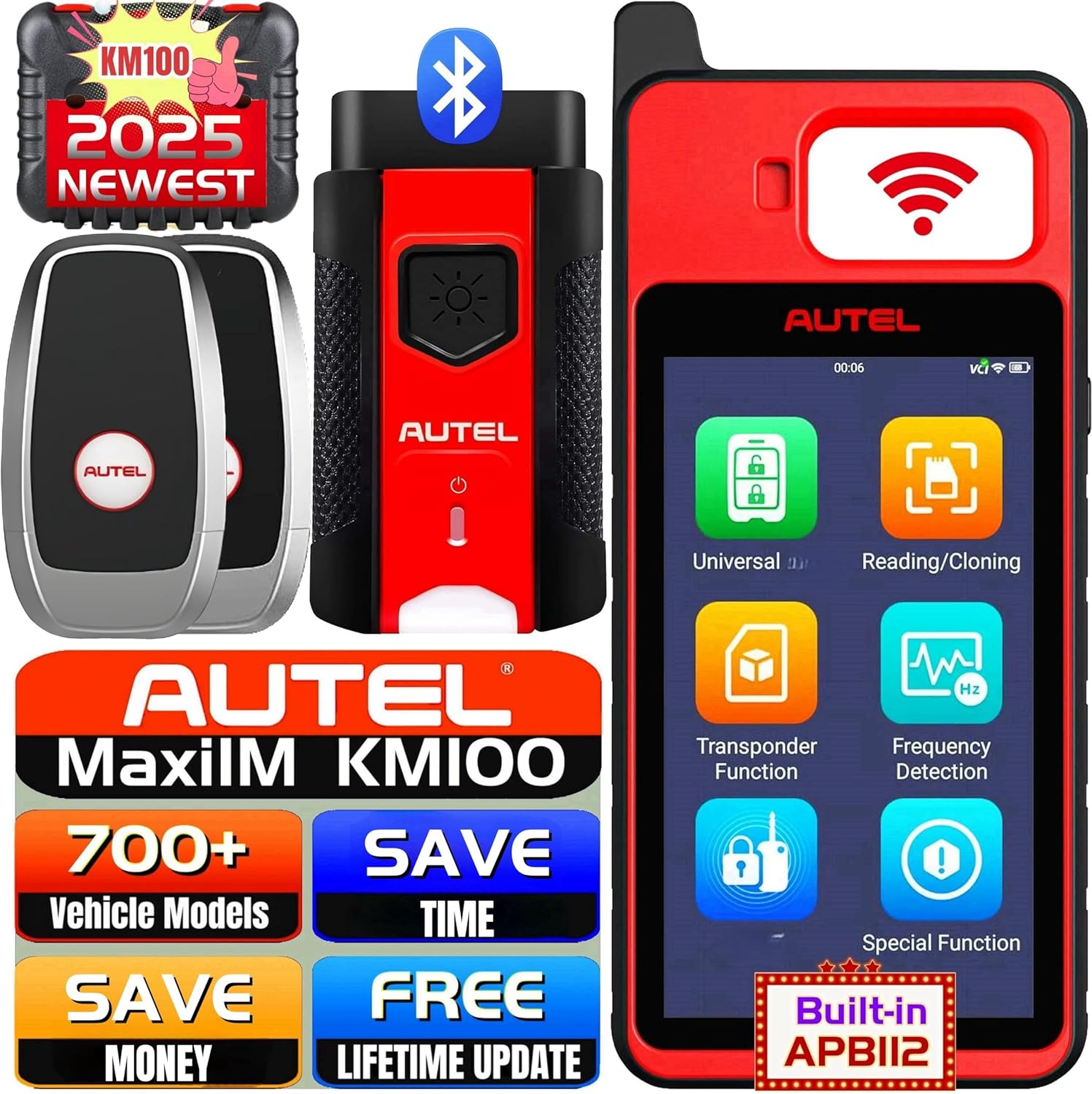 Autel MaxiIM KM100/ KM100E Universal Key Generator Kit, Key Fob Programmer Immobilizer Tool for Transponder & Key Creation and IMMO Learning