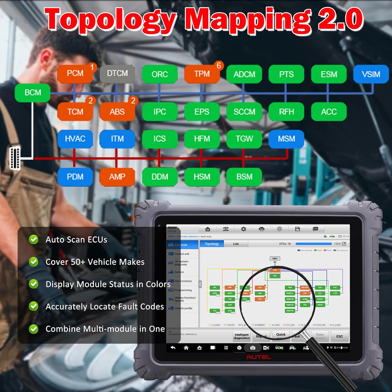 Autel MaxiSYS Ultra EV 2025 OBD2 Scanner High Voltage Battery Pack Analysis Diagnostic Scanner EVDiag Kit MaxiFlash VCMI Bi Directional Control ECU Coding Programming Advanced MS919 MS909