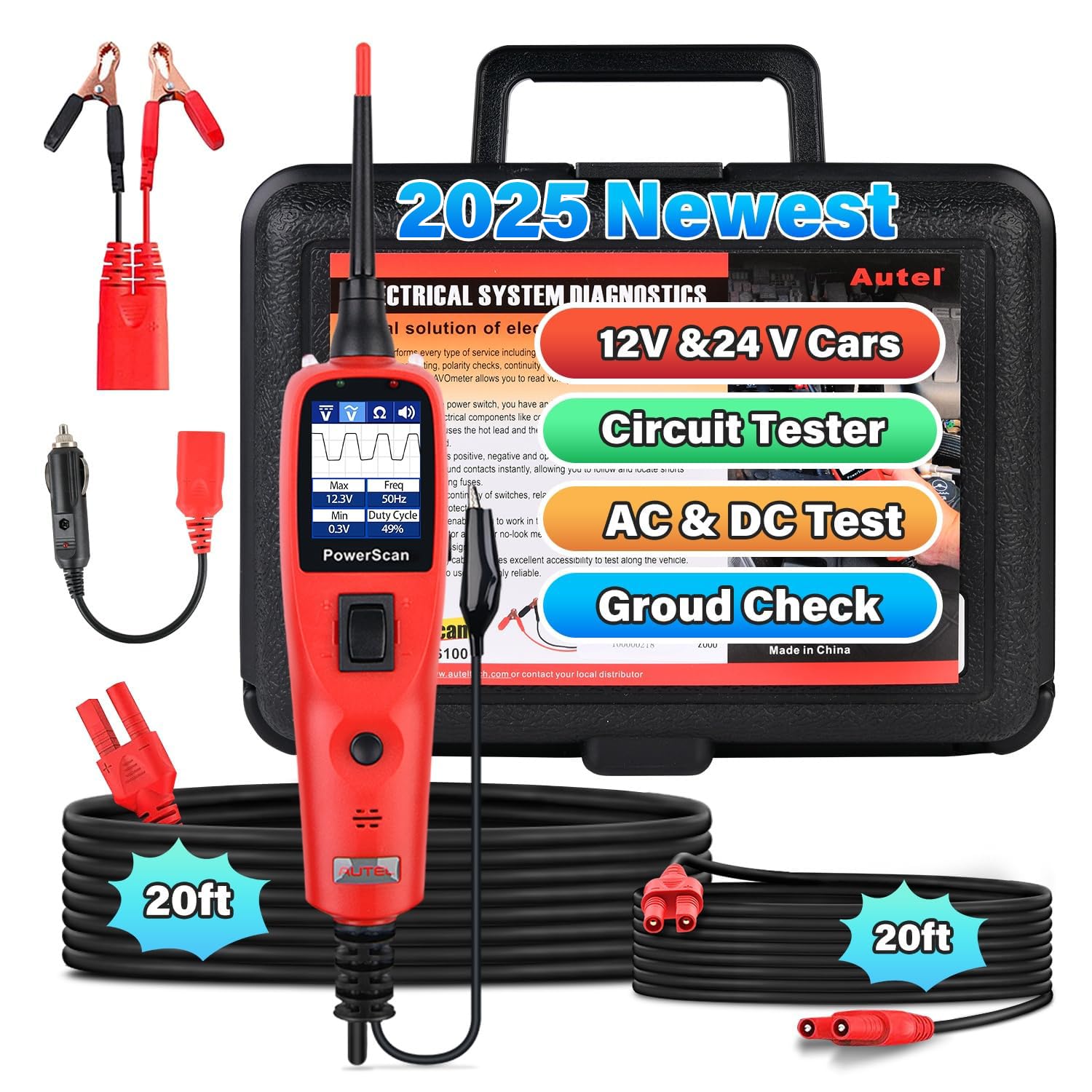 Autel PowerScan PS100 Automotive Circuit Tester Power Circuit Probe Kit Electrical System Diagnostic Tool 12V 24V