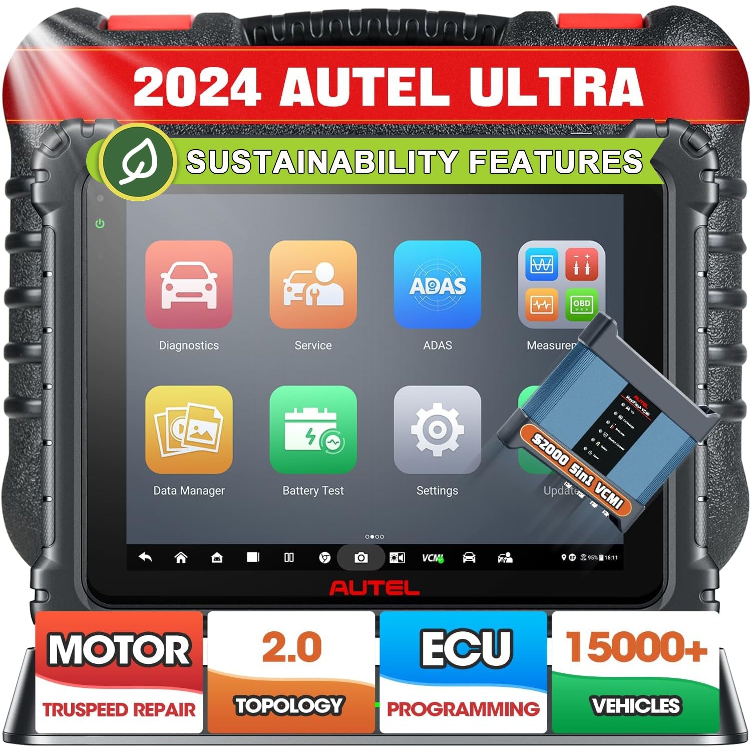 Autel Scanner MaxiSys Ultra, 2024 Top Car Intelligent Diagnostic Scan Tool, J-2534 ECU Programming & Coding, 5-in-1 VCMI, 40+ Services, Topology Map, Multi-Screen Display, Premium Ver. of MS909 MS919